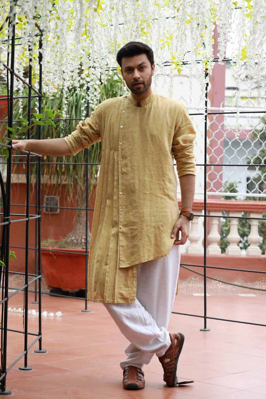 Linen One Sided Pleated Kurta for Men