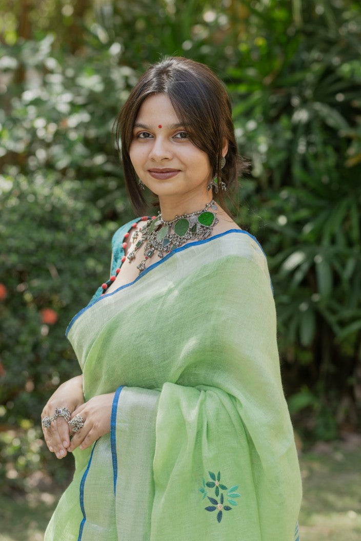 Verdant Bloom Linen Saree