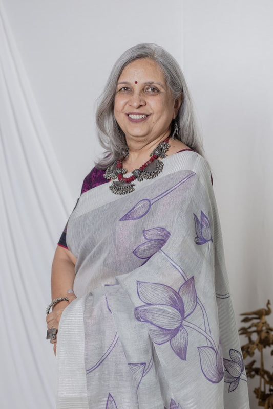 Purple Lotus Linen Saree