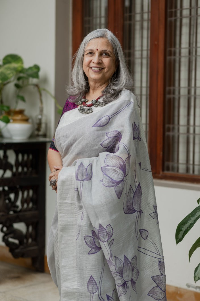 Purple Lotus Linen Saree