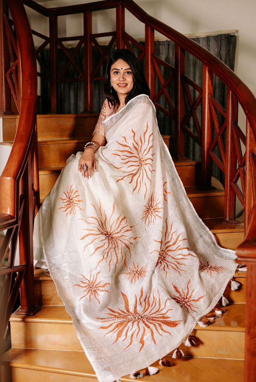 Sunburst Linen Saree