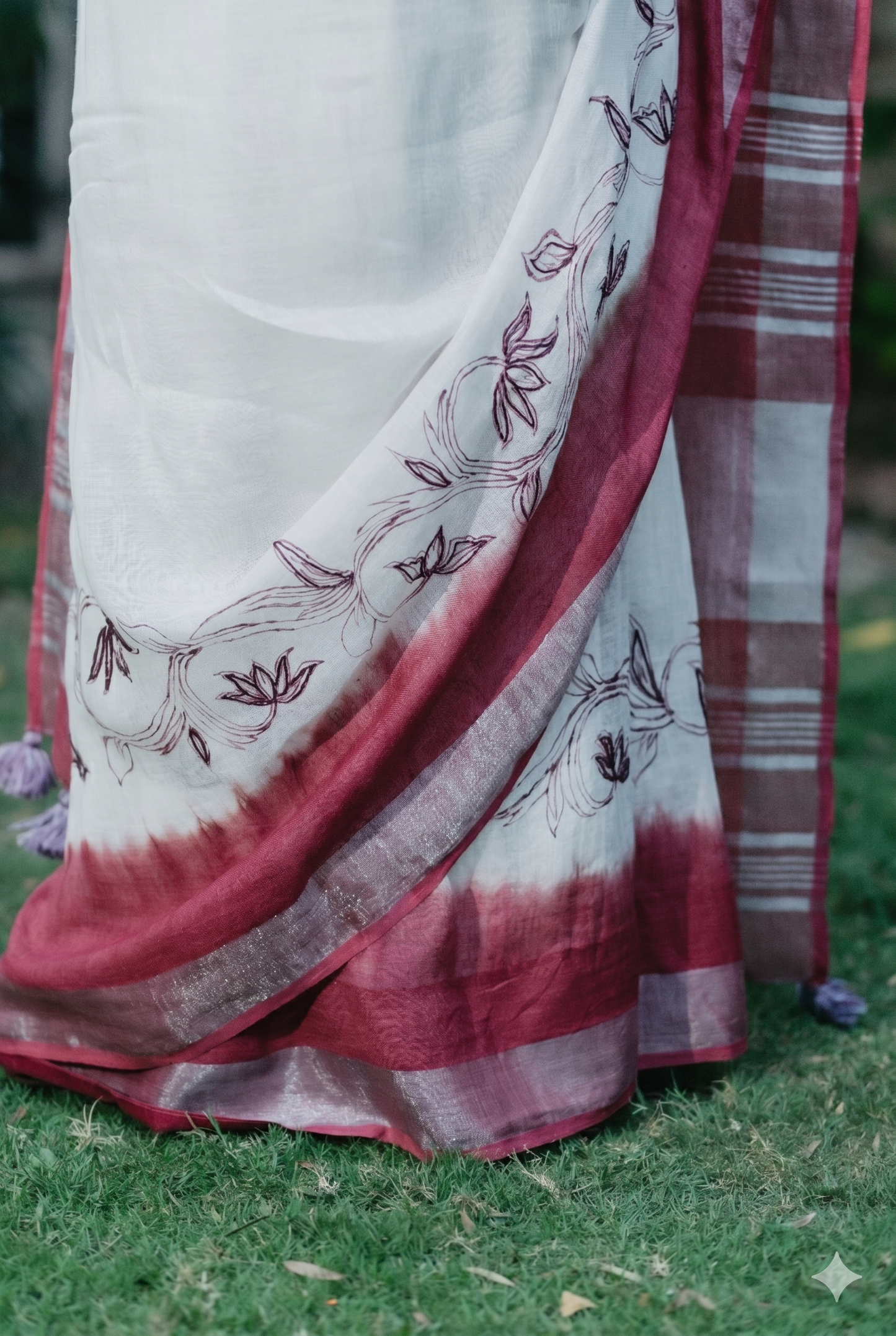 Crimson Vine Linen Saree