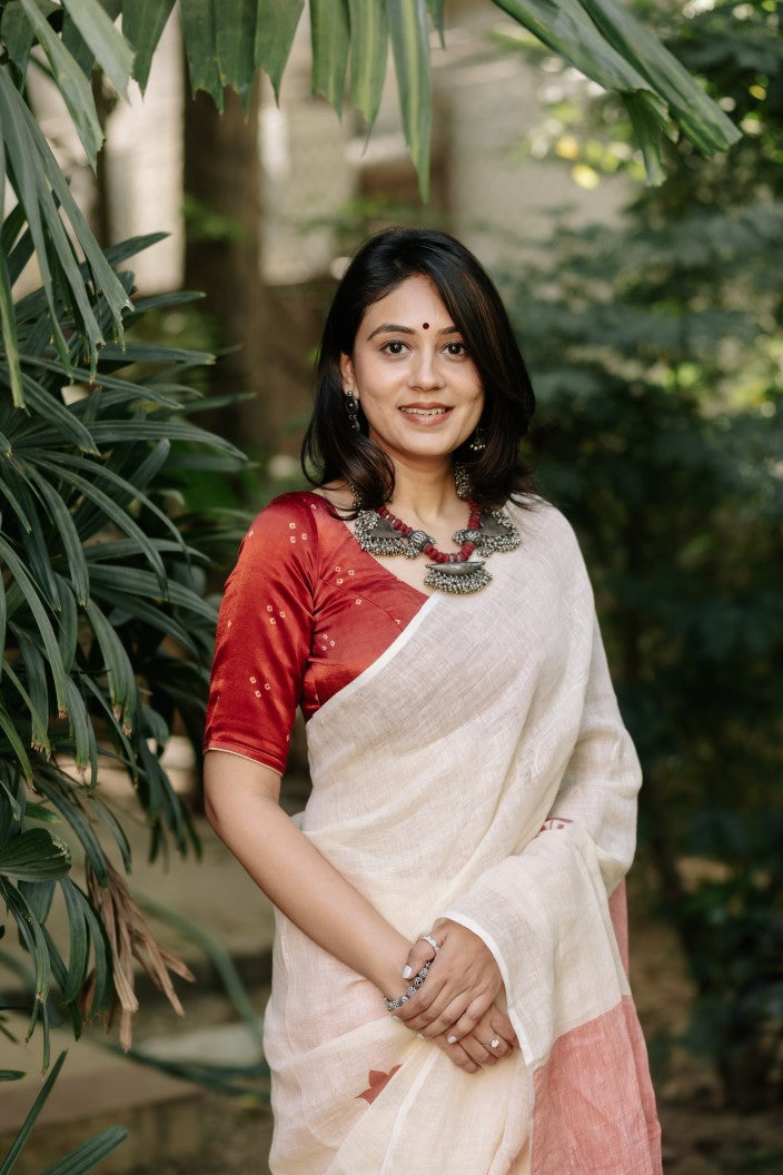Blush Meadow Linen Saree