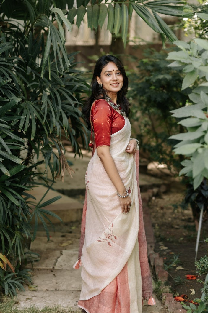 Blush Meadow Linen Saree