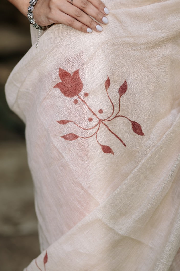 Blush Meadow Linen Saree