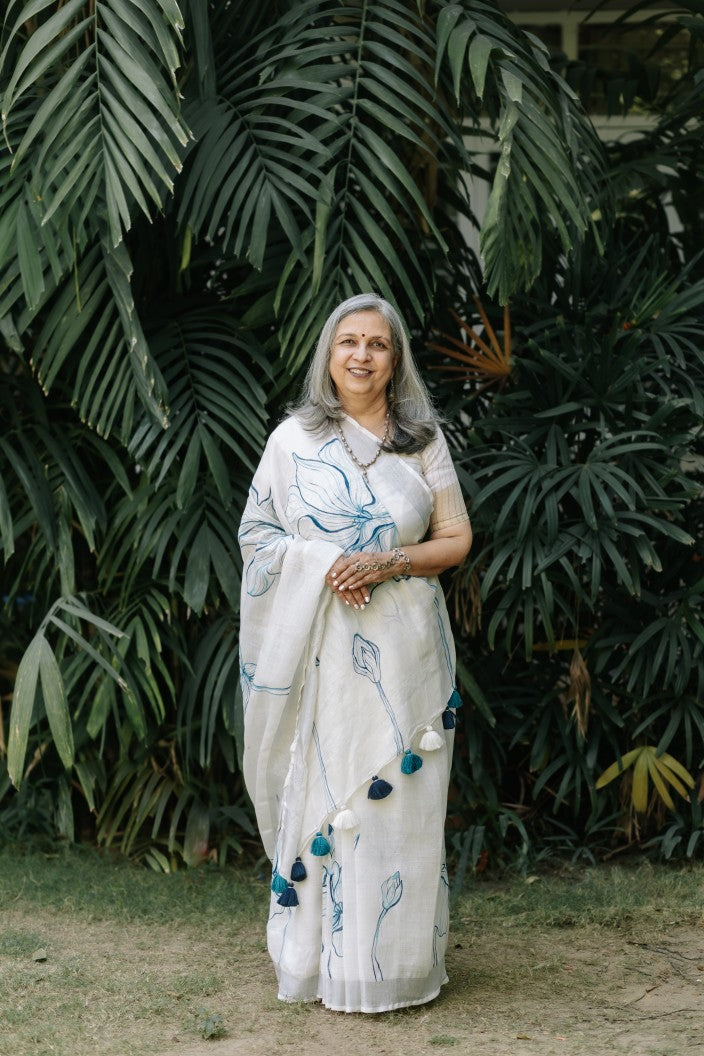 Azure Bloom Linen Saree