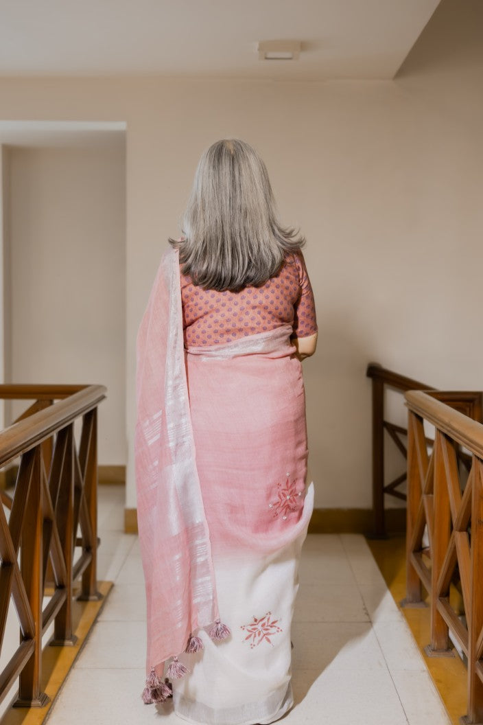 Lilac Mist Linen Saree