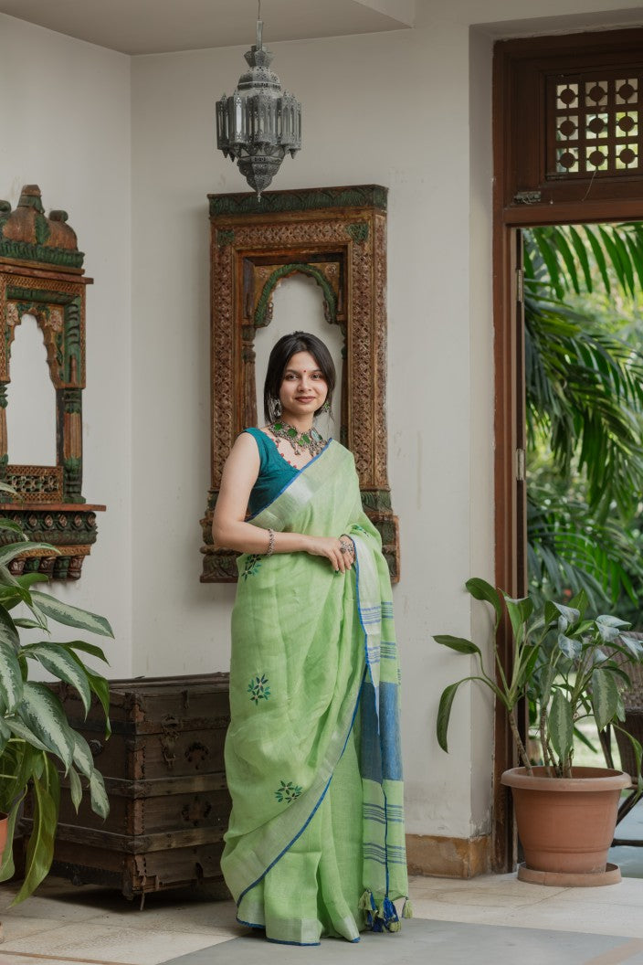 Verdant Bloom Linen Saree