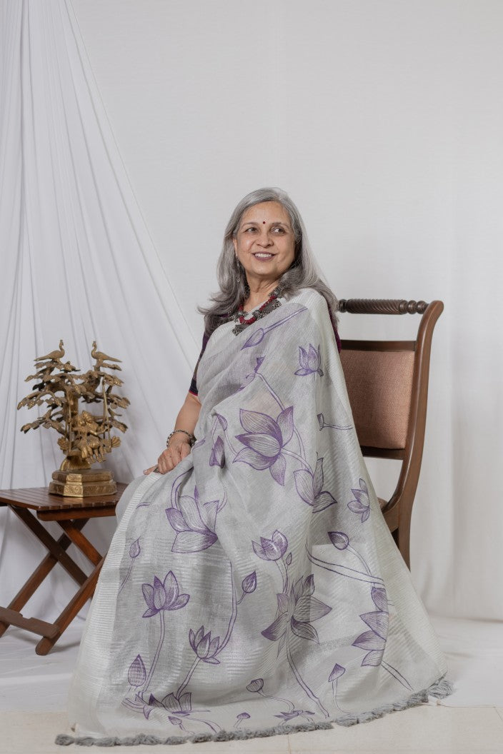 Purple Lotus Linen Saree