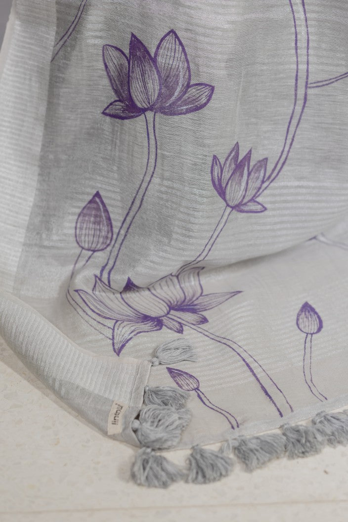 Purple Lotus Linen Saree