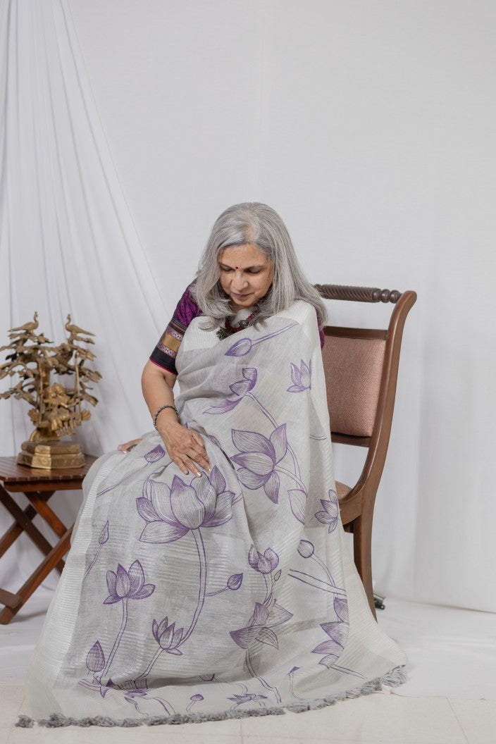 Purple Lotus Linen Saree