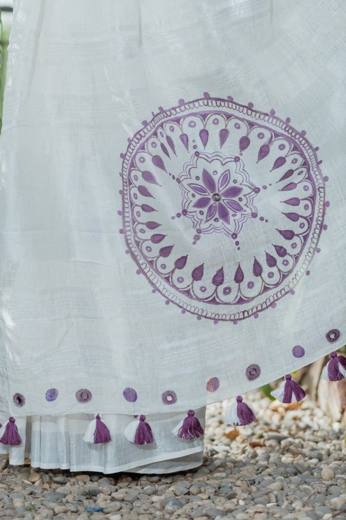 Plum Mandala Linen Saree
