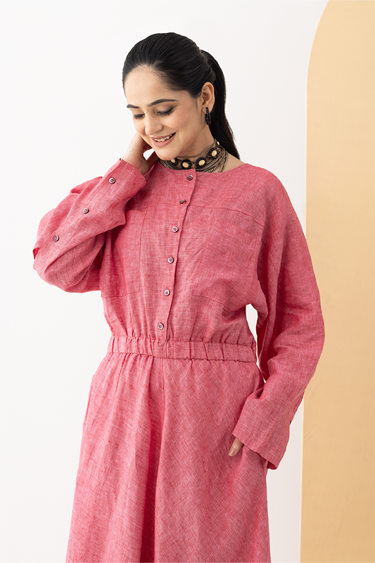Rosé Bloom Linen Maxi Dress