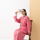 Rosé Bloom Linen Maxi Dress