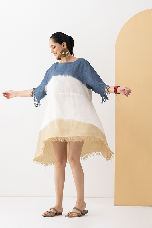 Indigo Sand Drift Linen Dress