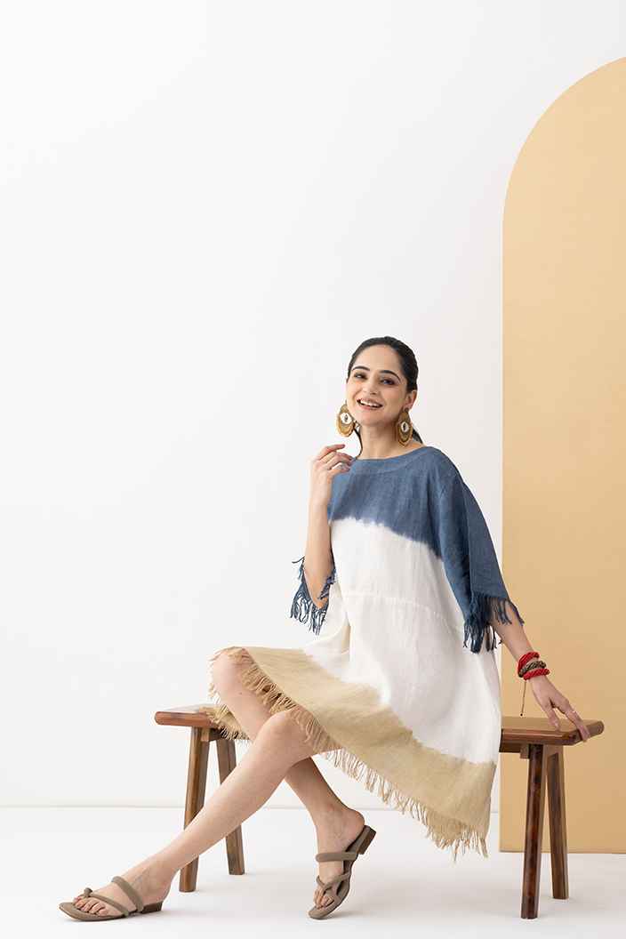 Indigo Sand Drift Linen Dress