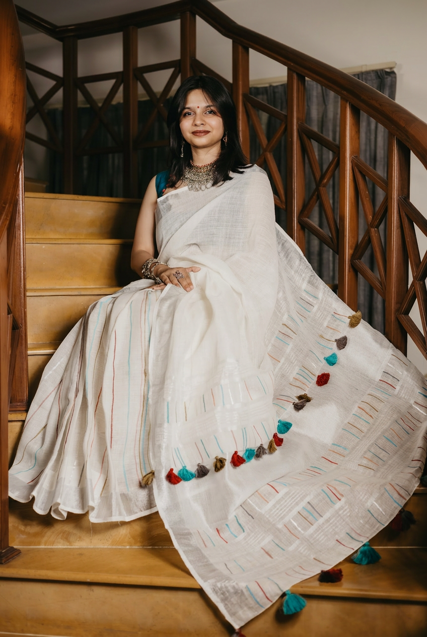 Tassel Tales Linen Saree
