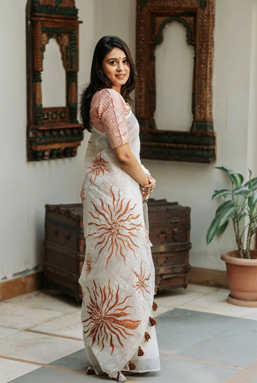 Sunburst Linen Saree