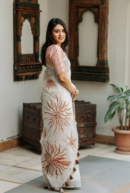 Sunburst Linen Saree
