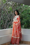 Cream Lotus Blush Linen Saree