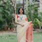 Cream Lotus Blush Linen Saree