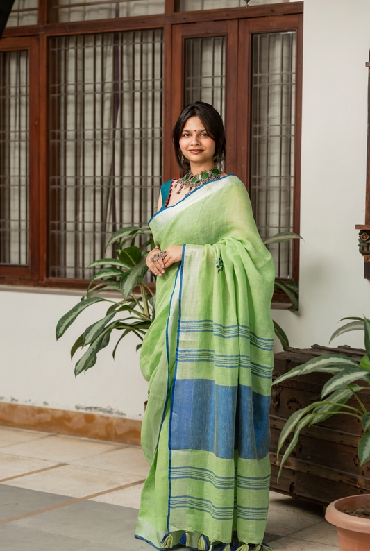 Verdant Bloom Linen Saree