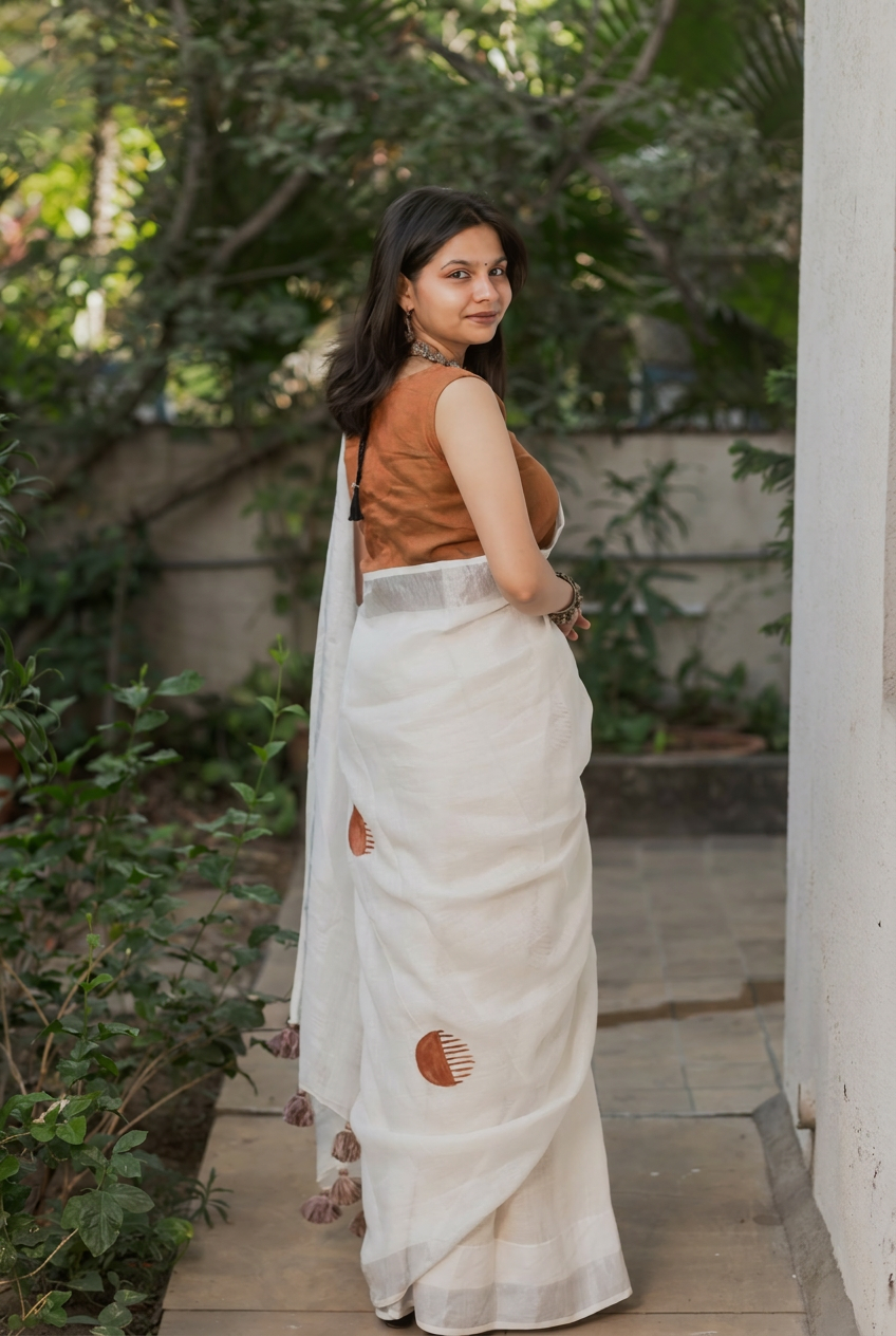 Terracotta Rhythm Linen Saree