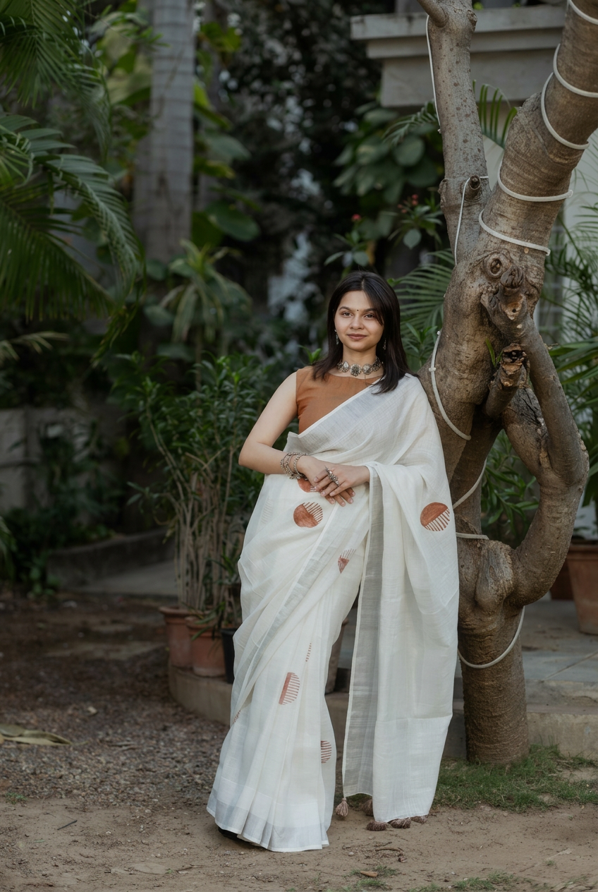 Terracotta Rhythm Linen Saree