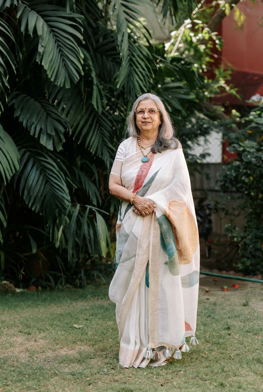 Ivory Bloom Linen Saree
