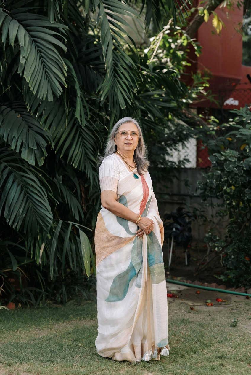 Ivory Bloom Linen Saree