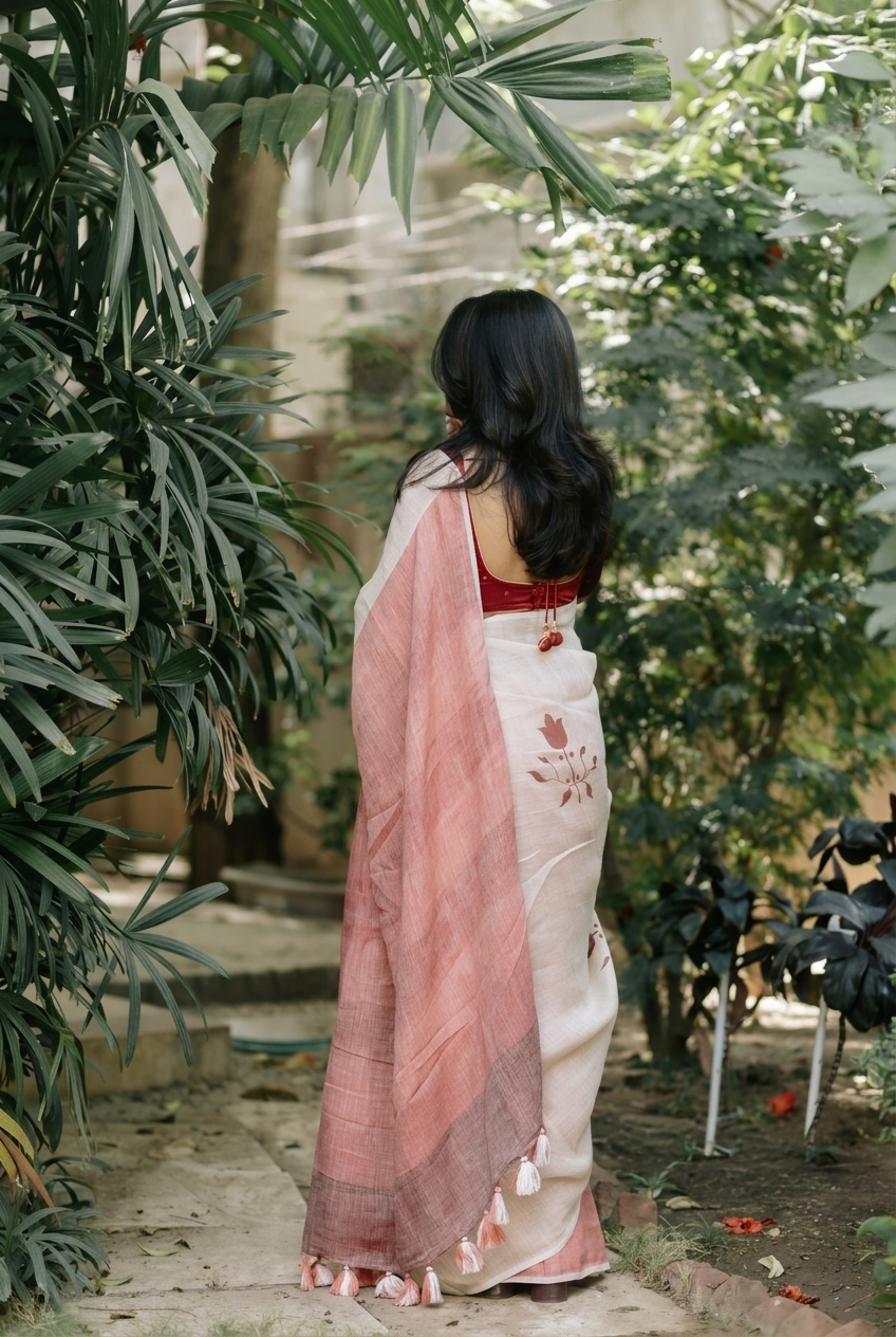Blush Meadow Linen Saree