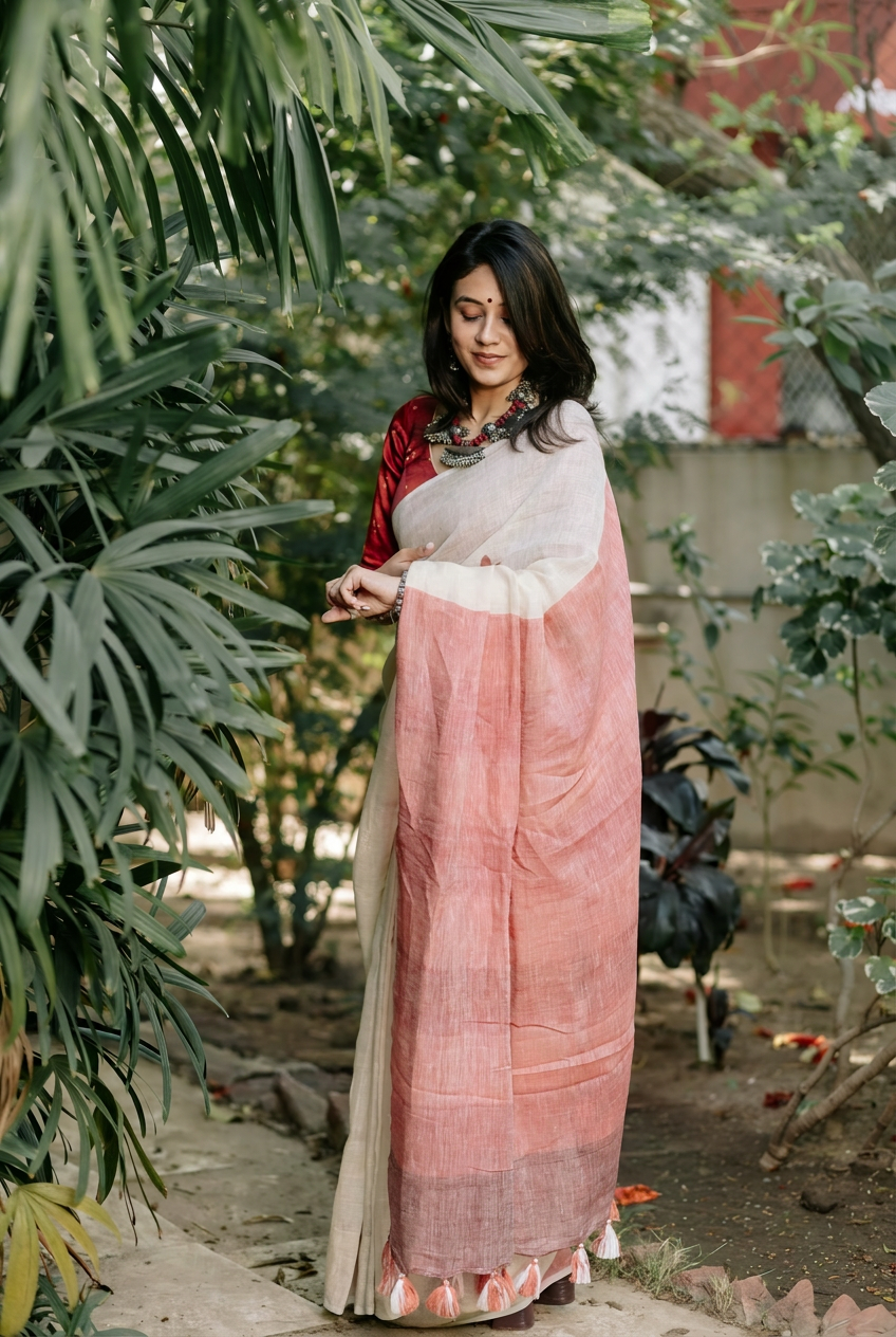 Blush Meadow Linen Saree