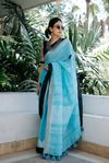 Aqua Noir Linen Saree